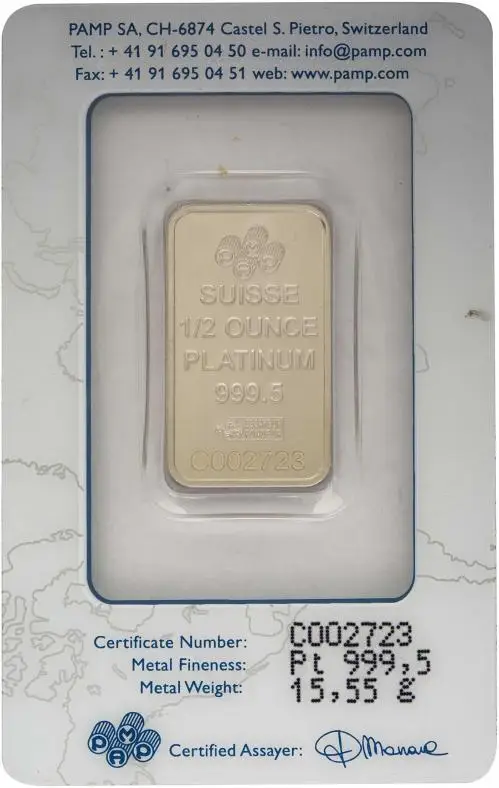 Platinum Bullion Ungraded 0.5 Ounce  Bar Single Pamp obverse