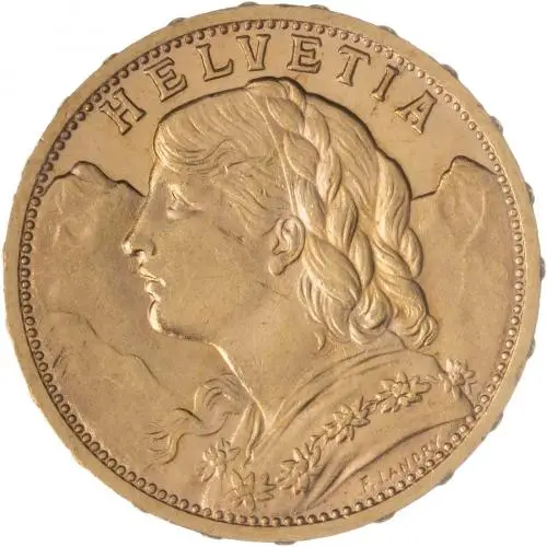 1930 Switzerland 'Vreneli' 20 Francs Gold Bullion Coin Obverse