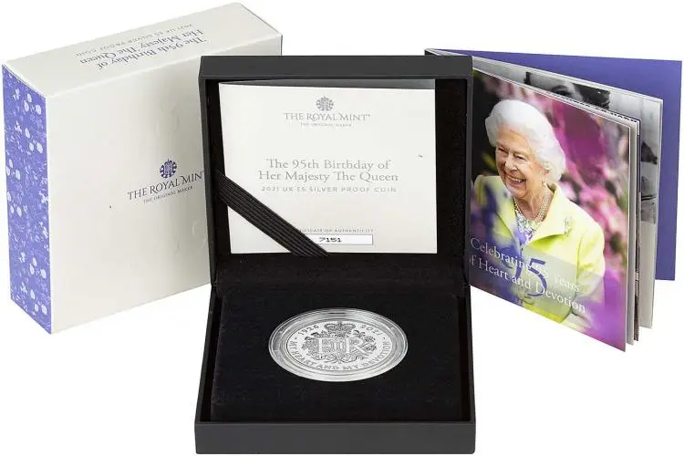 2021 Elizabeth II 95th Birthday Silver Proof £5 coin in box