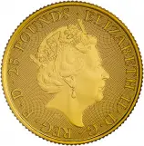 2019 Gold Bullion Ungraded 0.25 Ounce Elizabeth II The Gold Standard Pound Sterling £25 Coin Single United Kingdom The Royal Mint obverse