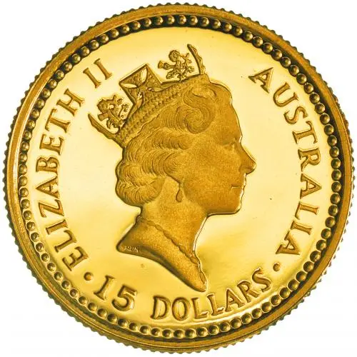 1991 Gold 0.1 oz Grey Kangaroo Nugget $15 Perth Mint Bullion Coin obverse 1 