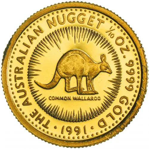 1991 Gold 0.1 oz Grey Kangaroo Nugget $15 Perth Mint Bullion Coin reverse 1