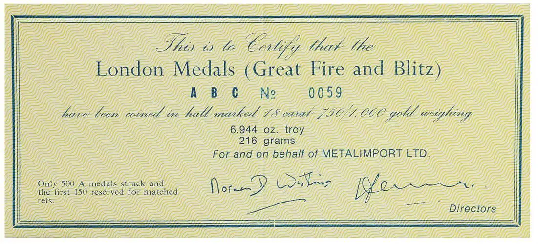 1966 Great Fire of London and The Blitz Gold 6-Piece Medallion Set 3
