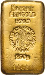 Gold 250g Bar Heraeus - Pre-Owned