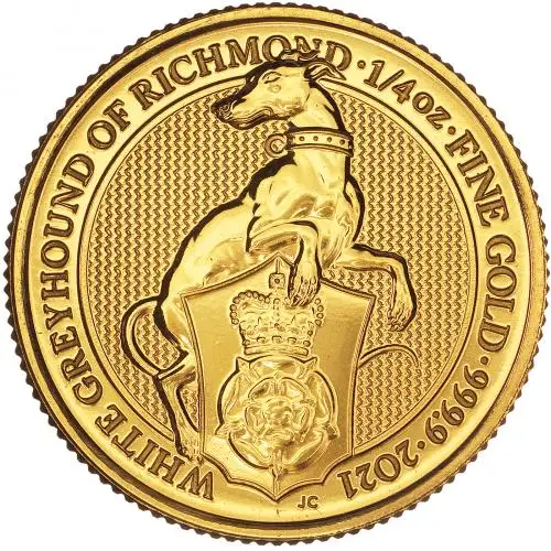 2021 Gold 0.25 oz Queen's Beasts 'White Greyhound of Richmond' Bullion Coin reverse image