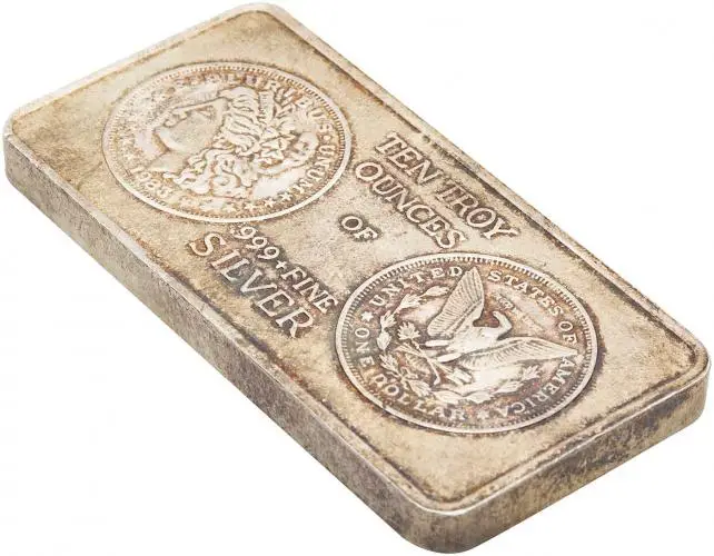 Silver Bullion Ungraded 10 Ounce Best Value  Bar Single Pre-Owned South East Refining  side view