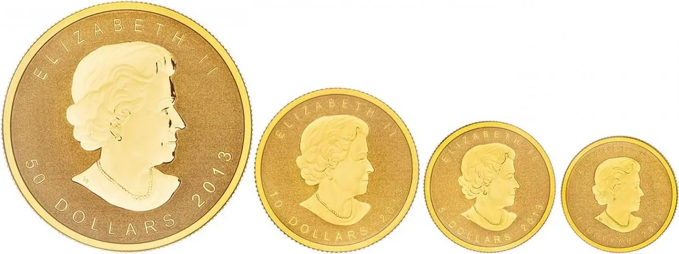 2013 Gold Premium Proof Maple 4-Coin Set obverse of coins