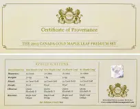2013 Gold Premium Proof Maple 4-Coin Set cert of provenance obv
