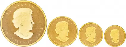 2013 Gold Premium Proof Maple 4-Coin Set obverse of coins
