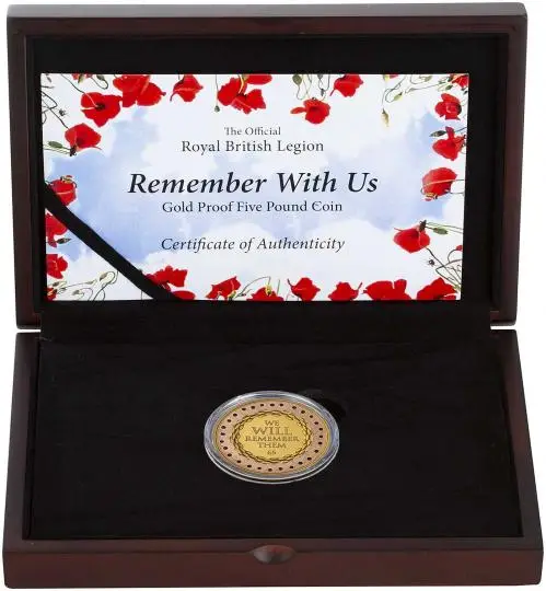 2019 Gold Proof 5 oz Poppy Coin Remember With Us - Jersey in box