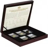 Gold Bullion Proof Full Sovereign Elizabeth II Coronation Anniversary  Coin Slabbed United Kingdom Fourth Portrait 5 Coins side view