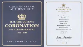 2018 Gold Proof 10 Ounce Elizabeth II 65th Anniversary of the Coronation Pound Sterling £50  Coin Presentation Case with Cert Jersey cert authenticity