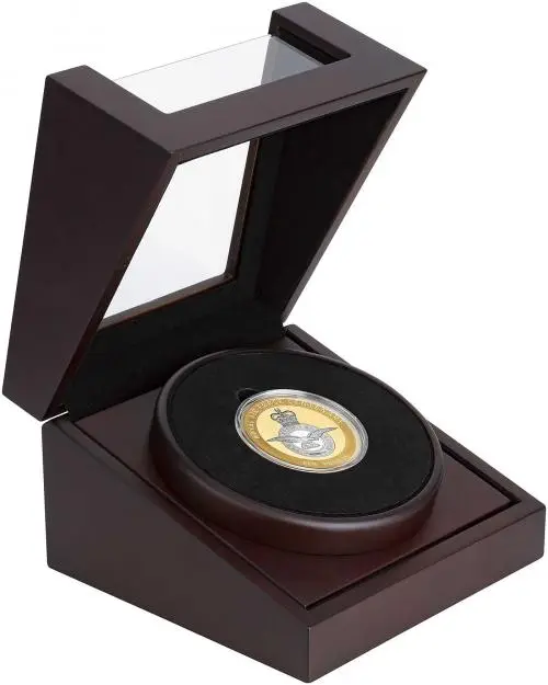 2018 Gold Proof Royal Air Force £10  Coin Presentation Case with Cert Guernsey side view