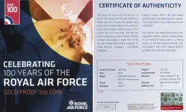 2018 Gold Proof Royal Air Force £10  Coin Presentation Case with Cert Guernsey info