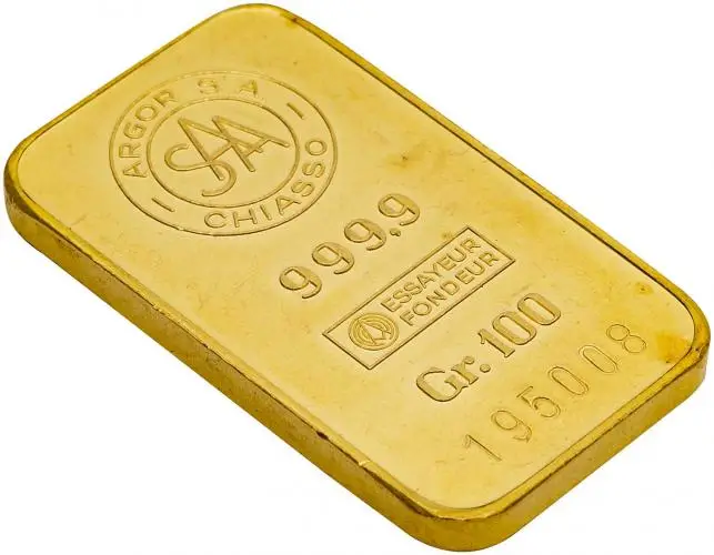 Gold Bullion Ungraded 100 Gram  Bar Pre-Owned Argor S.A. Chiasso side view