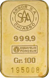 100g Gold Bar Argor SA Chiasso - Pre-Owned