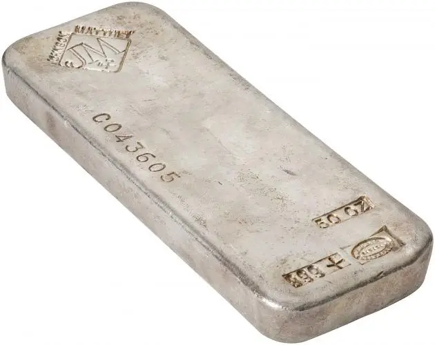 Silver Bullion Ungraded 50 ounce  Bar Without Cert Pre-Owned Johnson Matthey side view