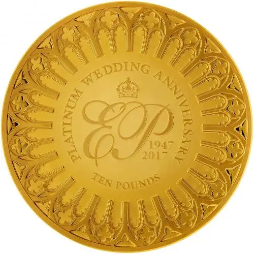 2017 5 Ounce Gold Proof Platinum Wedding Anniversary £10 Coin reverse
