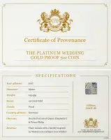 2017 5 Ounce Gold Proof Platinum Wedding Anniversary £10 Coin cert and specs