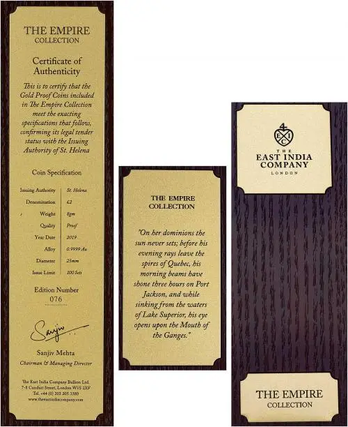 2019 East India Company Gold Proof The Empire Collection 9-Coin Set COA