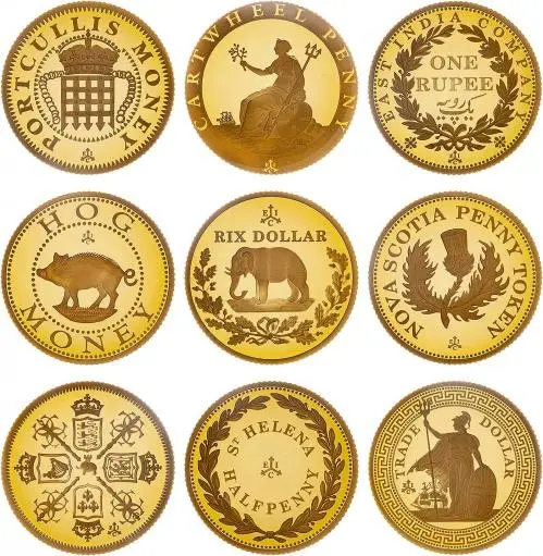2019 East India Company Gold Proof The Empire Collection 9-Coin Set everse designs
