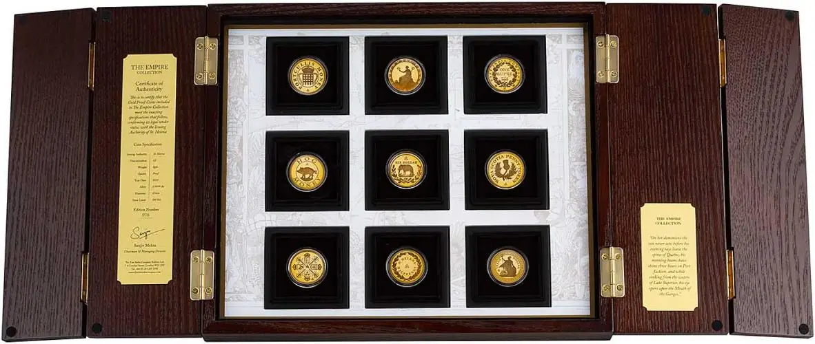 2019 East India Company Gold Proof The Empire Collection 9-Coin Set open box