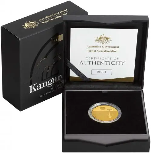 2017 Kangaroo at Sunset 10th Anniversary Gold Proof $100 Coin in box