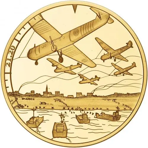 2019 The D-Day Landings Gold Proof Elizabeth II £5  Coin With Box with Cert Guernsey 3 Coins US 82nd Airborne reverse