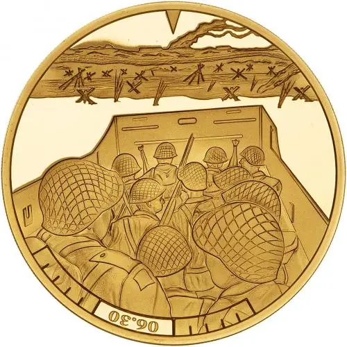 2019 The D-Day Landings Gold Proof Elizabeth II £5  Coin With Box with Cert Guernsey Unknown 3 Coins assault on omaha and utah beaches reverse