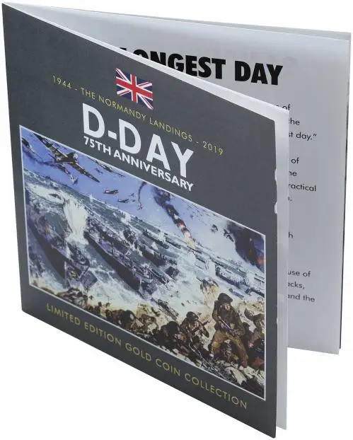 2019 The D-Day Landings Gold Proof Elizabeth II £5  Coin With Box with Cert Guernsey Unknown 3 Coins information booklet