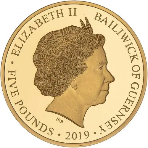 2019 The D-Day Landings Gold Proof Elizabeth II £5  Coin With Box with Cert Guernsey Unknown 3 Coins obverse
