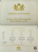 2019 The D-Day Landings Gold Proof Elizabeth II £5  Coin With Box with Cert Guernsey Unknown 3 Coins certificate