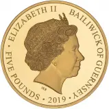 2019 The D-Day Landings Gold Proof Elizabeth II £5  Coin With Box with Cert Guernsey Unknown 3 Coins obverse