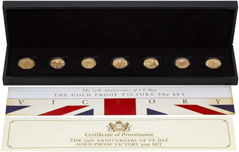2020 Gold Proof 75th Anniversary VE Day 50 Pence 7-Coin Set with cert