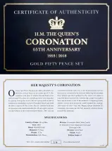 2018 Gold Proof Elizabeth II 65th Anniversary of the Coronation Pound Sterling 50 Pence  Coin Sets Isle of Man 5 Coins cert
