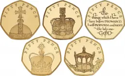 2018 Gold Proof Elizabeth II 65th Anniversary of the Coronation Pound Sterling 50 Pence  Coin Sets Isle of Man 5 Coins reverse designs