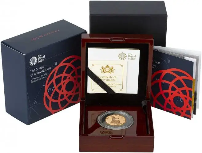 2019 Gold Proof Elizabeth II 50 Years of the 50p Pound Sterling 50 Pence  Coin With Box with Cert United Kingdom The Royal Mint in box