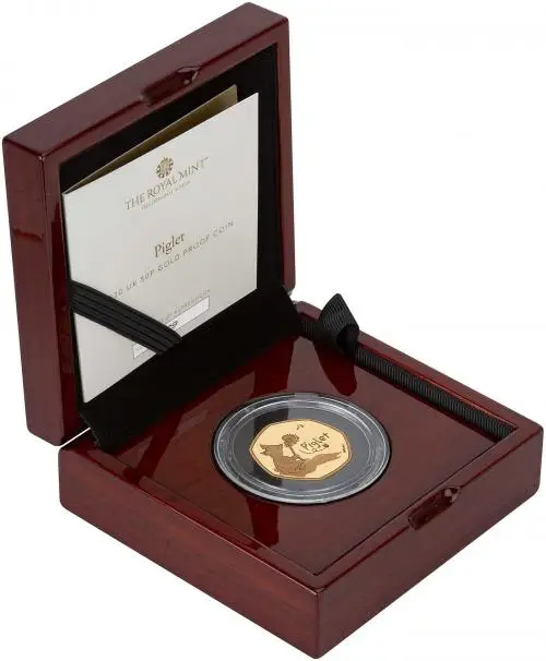 2020 Gold Proof Winnie The Pooh and Friends Piglet Pound Sterling 50 Pence  Coin United Kingdom The Royal Mint side view