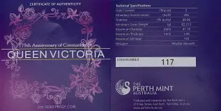2013 Gold Proof 2 oz 175th Anniversary of Coronation of Queen Victoria $200 Coin with cert