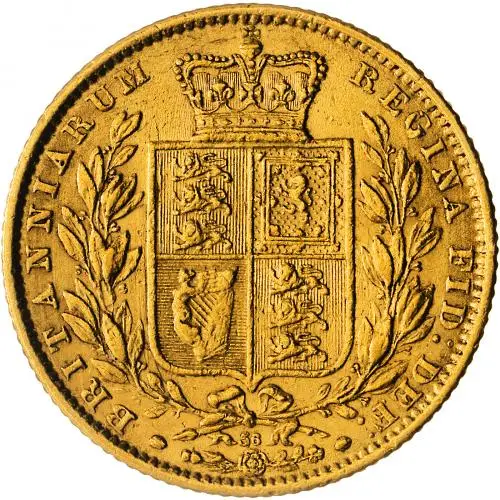 Victoria Young Head Shield Sovereign Bullion reverse chards