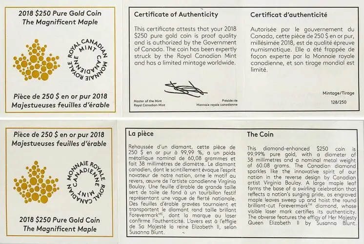 2018 Gold Proof Magnificent Maple Coin with cert