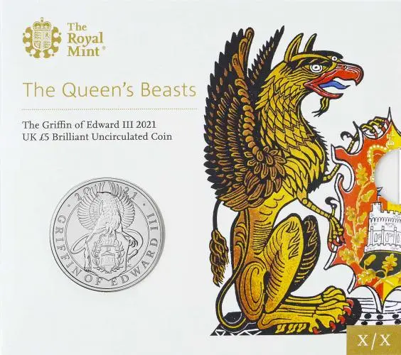 2021 £5 BU Queen's Beasts - Griffin of Edward III Coin in presentation card