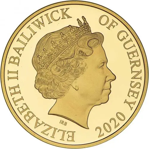 2020 Gold Proof 75th Anniversary VE Day Guernsey £5 Coin obverse