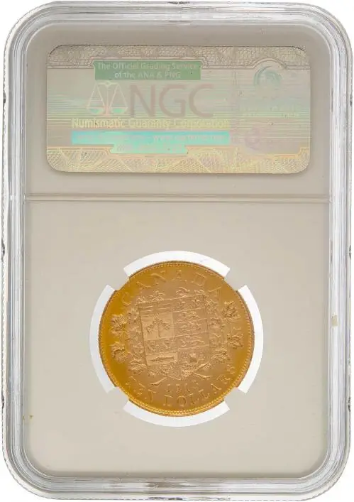 1913 Gold Graded George V Bank of Canada Hoard Gold  $10  Coin Slabbed with Cert Canada NGC MS-63 reverse