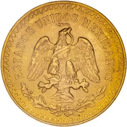 1947 Gold Mexico 50 Pesos Bullion Coin reverse chards image