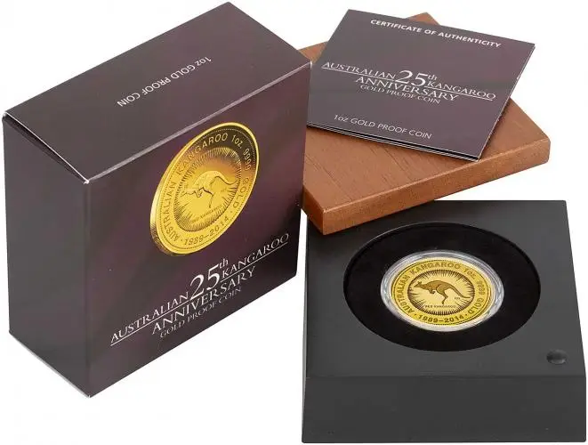 2014 Gold Proof 1 oz Kangaroo Coin Perth Mint - 25th Anniversary in box