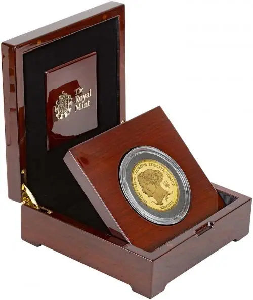 2019 Gold Proof 5 oz Coin 200th Anniversary of the Birth of Queen Victoria side view