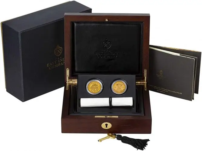 2015 East India Company Gold Proof One Mohur and 1 Guinea Coin Set with box