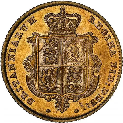 1858 Gold Half Sovereign Victoria Young Head Shield Coin reverse