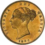 1858 Gold Half Sovereign Victoria Young Head Shield Coin obverse